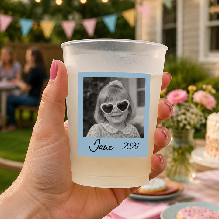 Personalized Custom Vintage Photo Party Plastic Cups Set Reusable Birthday Party Favor Daily Drink Cups