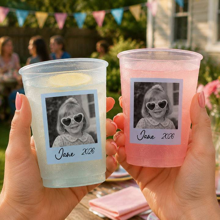 Personalized Custom Vintage Photo Party Plastic Cups Set Reusable Birthday Party Favor Daily Drink Cups