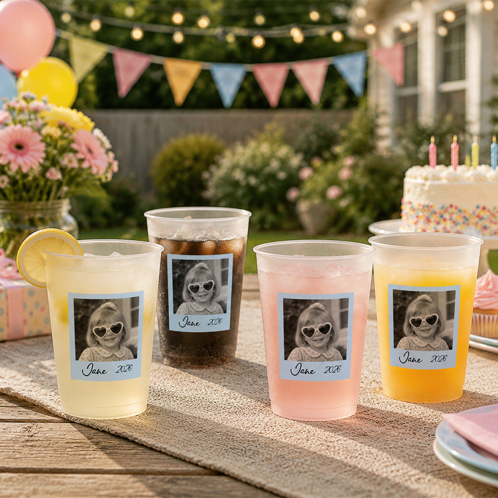 Personalized Custom Vintage Photo Party Plastic Cups Set Reusable Birthday Party Favor Daily Drink Cups