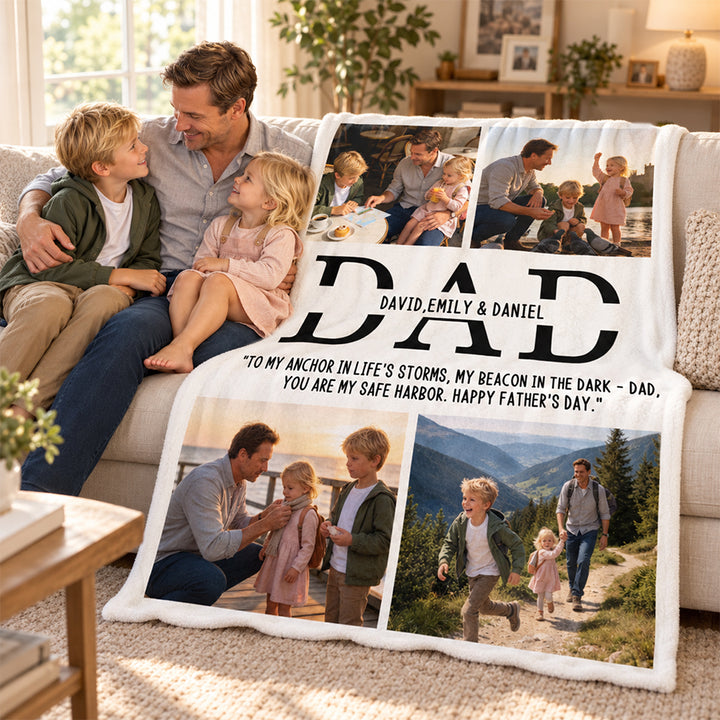 Personalized Dad Photo Blanket Custom Picture Collage with Name Photo Upload Sherpa or Flannel Throw Blanket Christmas Father’s Day Birthday Gift for Dad