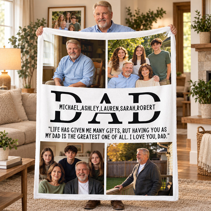 Personalized Dad Photo Blanket Custom Picture Collage with Name Photo Upload Sherpa or Flannel Throw Blanket Christmas Father’s Day Birthday Gift for Dad