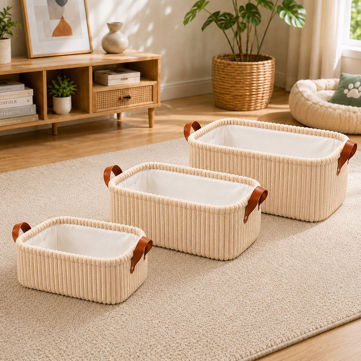 Personalized Dog Toy Basket Corduroy Pet Organizer Custom Name Yarn Embroidery Pet Storage Bin Home Decor Gift for Dog Owners Puppy Lovers Birthday Housewarming Keepsake