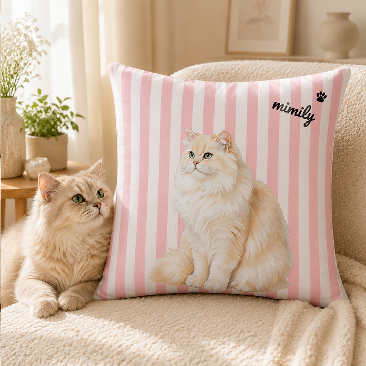Personalized Double-Sided Striped Pet Portrait Throw Pillow Custom Pet Photo and Name Cushion for Cats Dogs