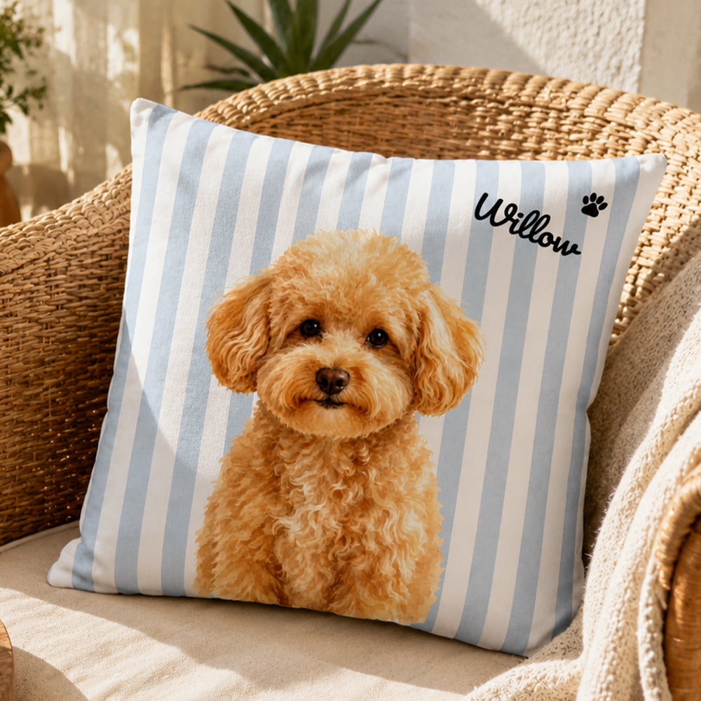 Personalized Double-Sided Striped Pet Portrait Throw Pillow Custom Pet Photo and Name Cushion for Cats Dogs