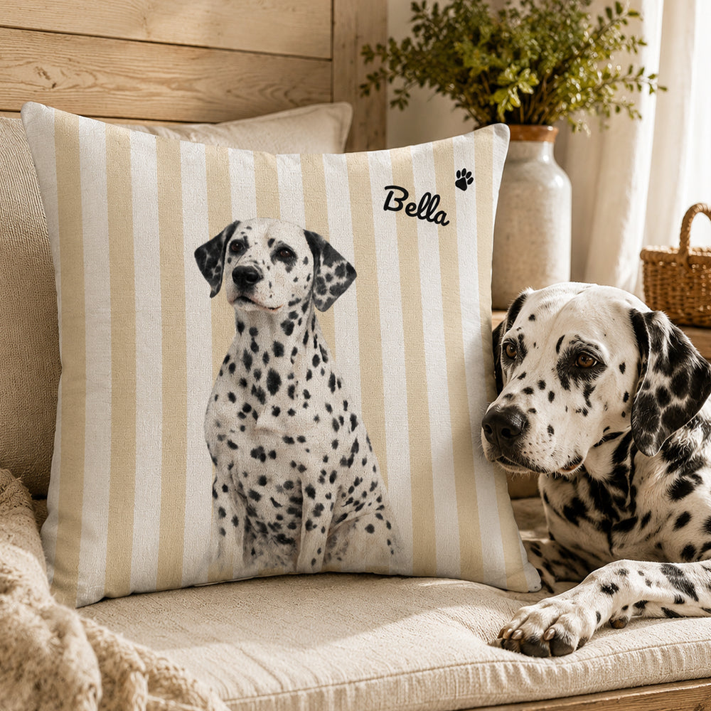 Personalized Double-Sided Striped Pet Portrait Throw Pillow Custom Pet Photo and Name Cushion for Cats Dogs