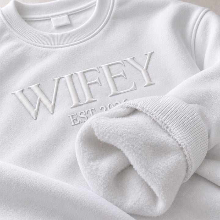 Personalized Embossed Wifey Hubby Matching Sweatshirt Set Custom Mr and Mrs Couples Sweatshirts with Initials on Sleeves Bridal Shower Anniversary Gift for Couples
