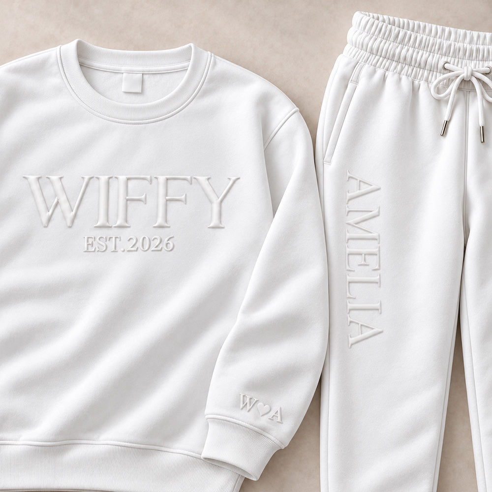 Personalized Embossed Wifey Hubby Matching Sweatshirt Set Custom Mr and Mrs Couples Sweatshirts with Initials on Sleeves Bridal Shower Anniversary Gift for Couples