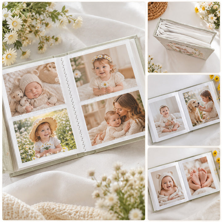 Personalized Embroidered Baby Photo Album with Sleeves Custom Name Linen Baby Shower Gift Memory Keep Book