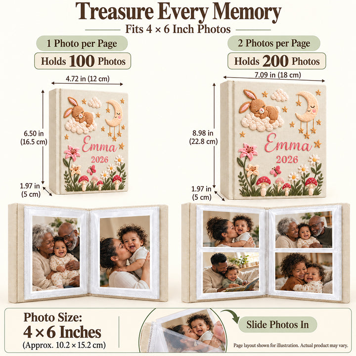 Personalized Embroidered Baby Photo Album with Sleeves Custom Name Linen Baby Shower Gift Memory Keep Book