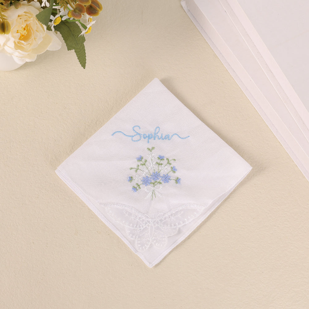 Echoment - Personalized Embroidered Floral Handkerchief For Happy Tears Handkerchief Wedding Hanky Bride Something Blue Gift
