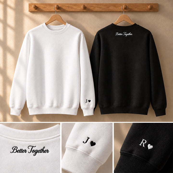 Personalized Embroidered Initial Heart on Sleeve Couples Matching Hoodie Sweatshirt or T-Shirt Valentine’s Day Gift for Couples