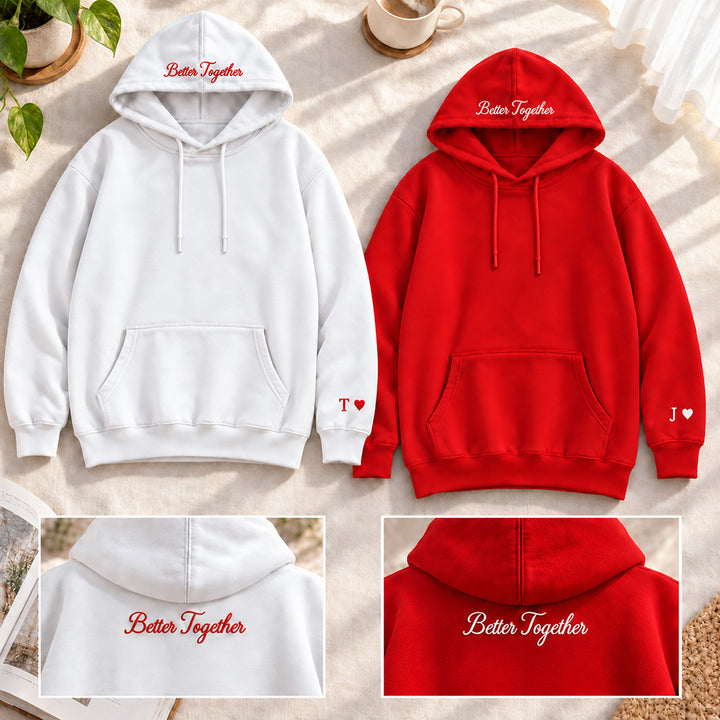 Personalized Embroidered Initial Heart on Sleeve Couples Matching Hoodie Sweatshirt or T-Shirt Valentine’s Day Gift for Couples