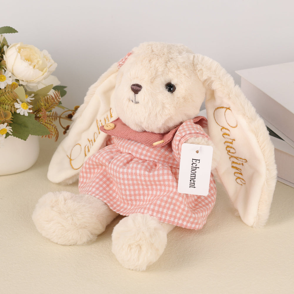 Echoment - Personalized Embroidered Name Bunny Plush Soft Rabbit Doll Baby Shower Gift for Nursery Daycare Baby Girls