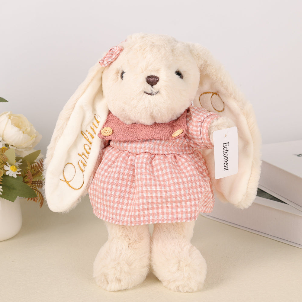 Echoment - Personalized Embroidered Name Bunny Plush Soft Rabbit Doll Baby Shower Gift for Nursery Daycare Baby Girls