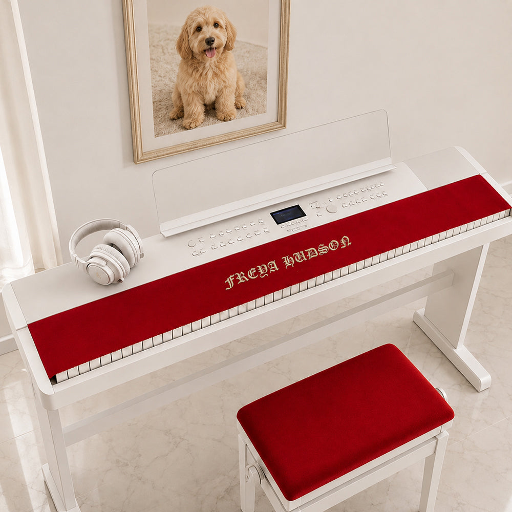 Personalized Embroidered Piano Keyboard Dust Cover with Custom Text Vintage Style Gift for Pianists Music Teachers