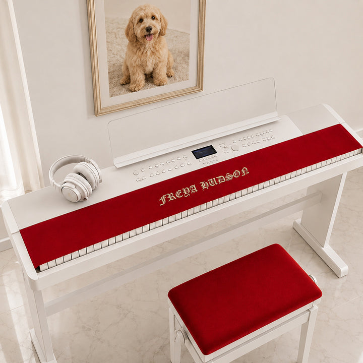 Personalized Embroidered Piano Keyboard Dust Cover with Custom Text Vintage Style Gift for Pianists Music Teachers