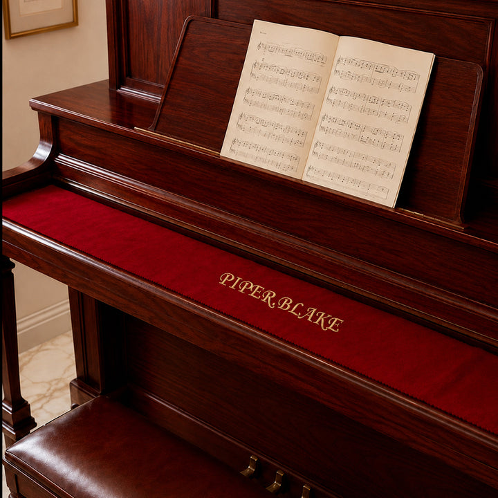 Personalized Embroidered Piano Keyboard Dust Cover with Custom Text Vintage Style Gift for Pianists Music Teachers