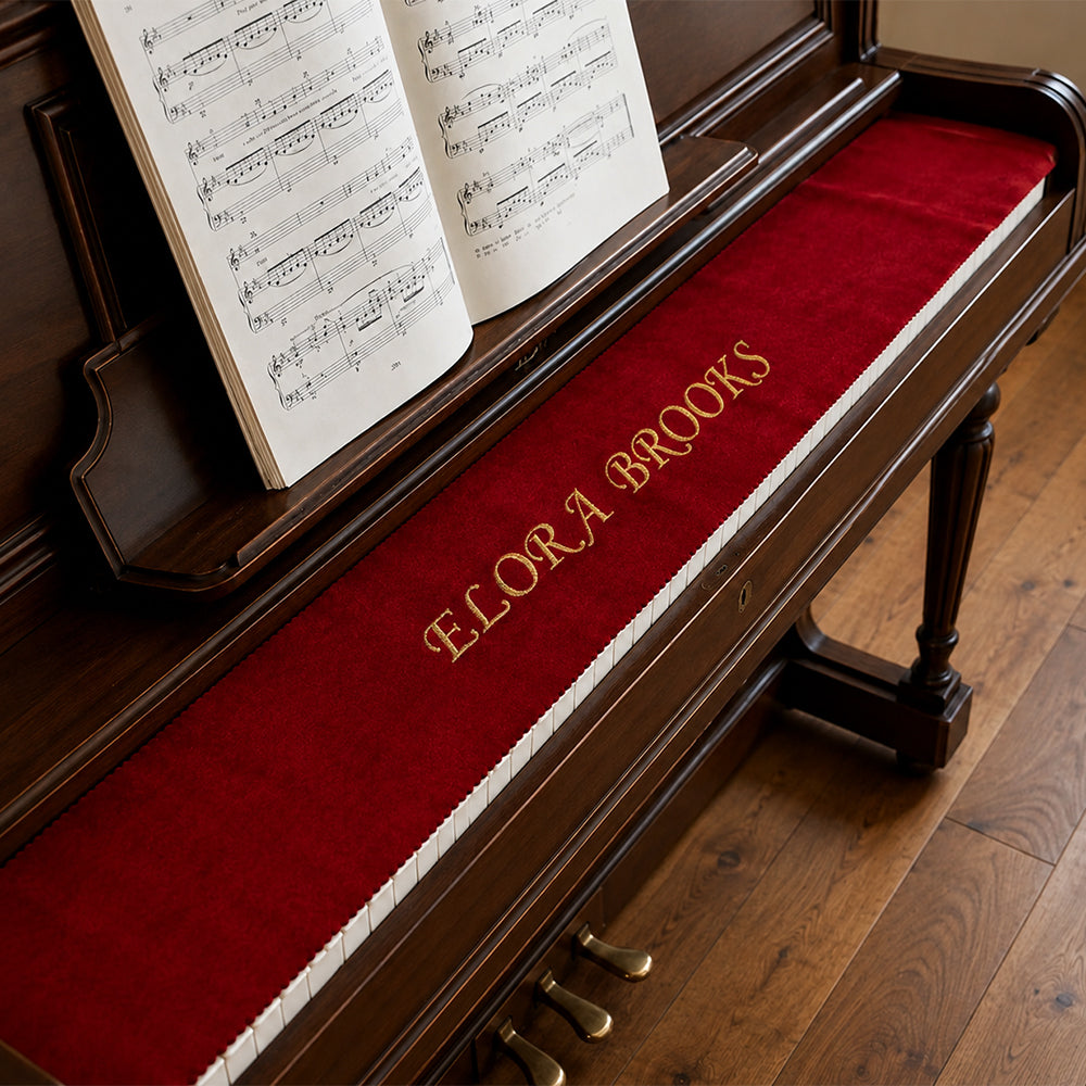 Personalized Embroidered Piano Keyboard Dust Cover with Custom Text Vintage Style Gift for Pianists Music Teachers
