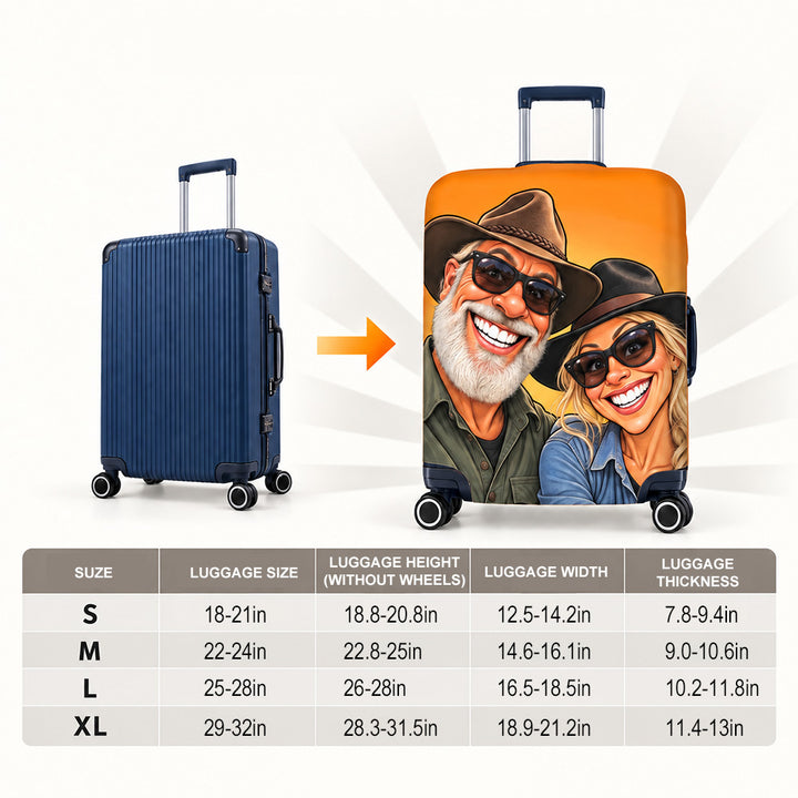 Personalized Exaggerated Comic Photo Luggage Cover with Name Stretchy Suitcase Protector Travel Accessories Birthday Gift for Couples Travel Lovers
