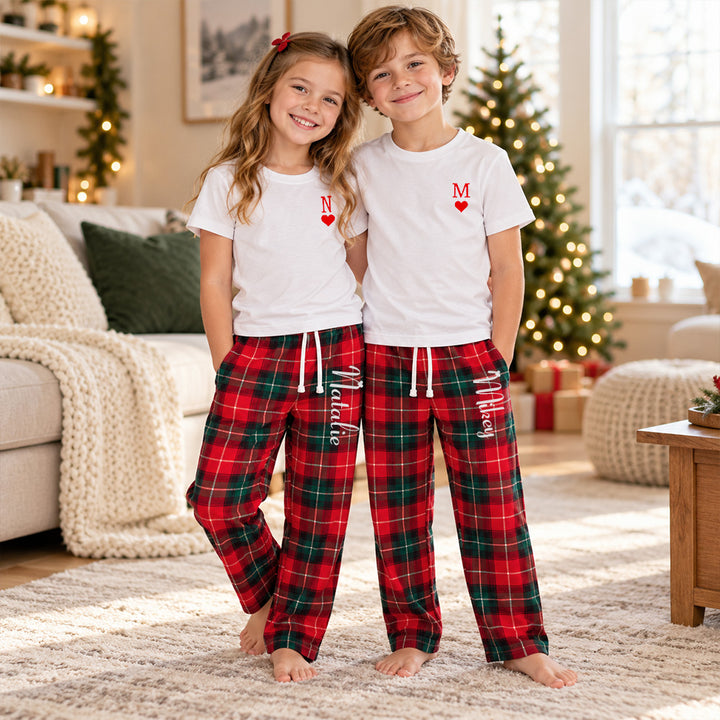 Personalized Family Matching Pajamas Custom Monogram Name Plaid Loungewear Set Holiday Christmas PJs for Adults Kids Baby Custom Family Gift