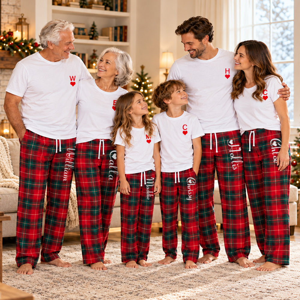 Personalized Family Matching Pajamas Custom Monogram Name Plaid Loungewear Set Holiday Christmas PJs for Adults Kids Baby Custom Family Gift