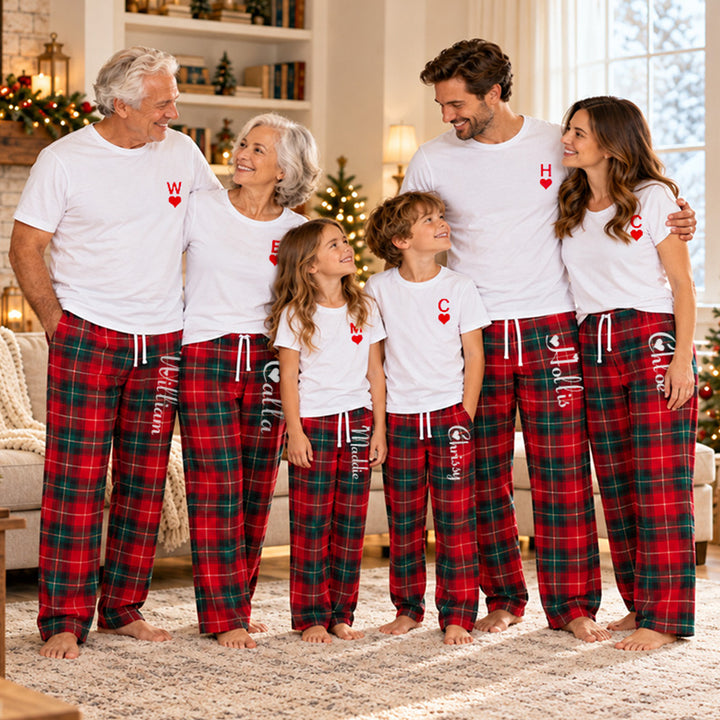 Personalized Family Matching Pajamas Custom Monogram Name Plaid Loungewear Set Holiday Christmas PJs for Adults Kids Baby Custom Family Gift