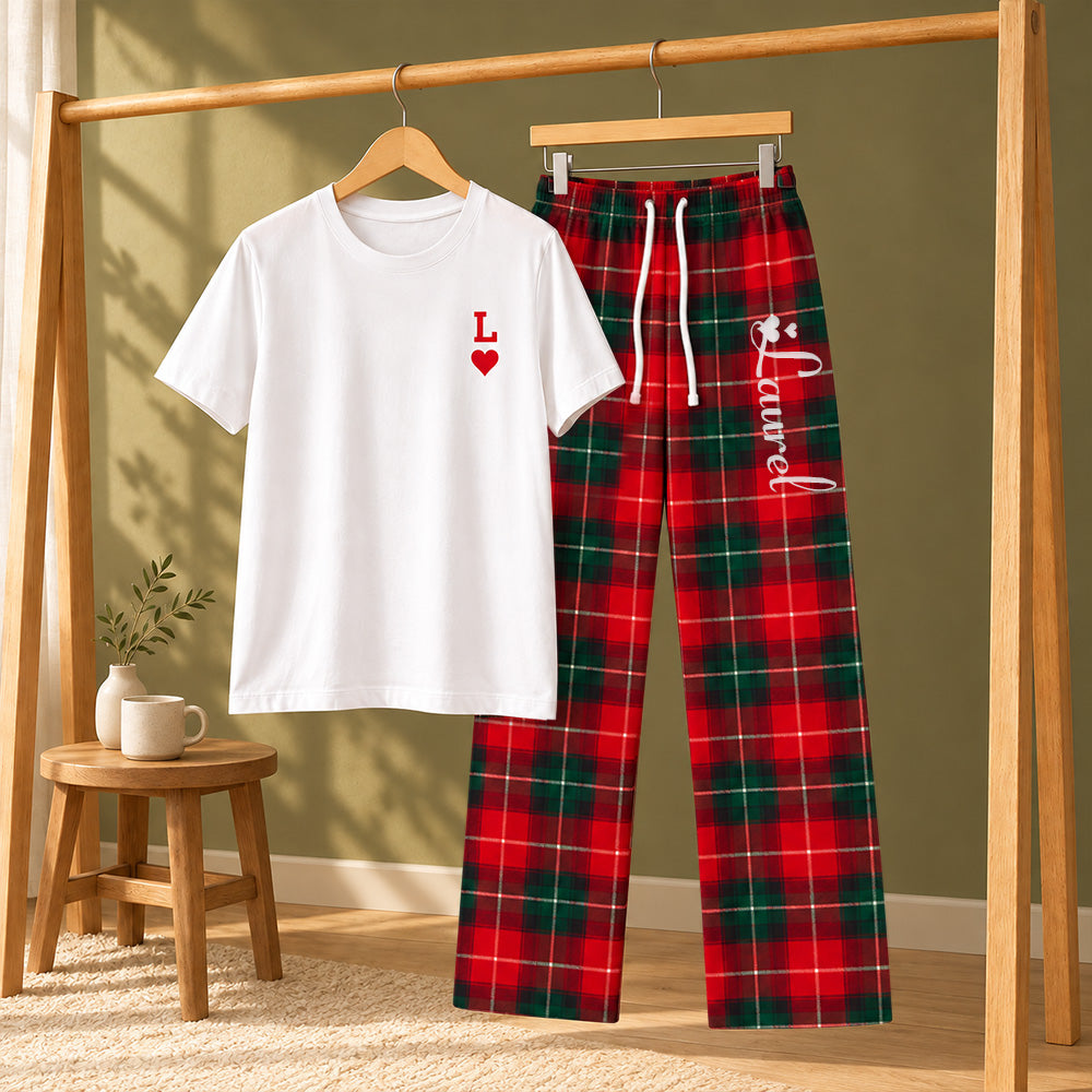 Personalized Family Matching Pajamas Custom Monogram Name Plaid Loungewear Set Holiday Christmas PJs for Adults Kids Baby Custom Family Gift