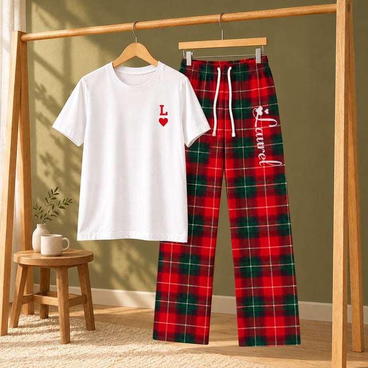 Personalized Family Matching Pajamas Custom Monogram Name Plaid Loungewear Set Holiday Christmas PJs for Adults Kids Baby Custom Family Gift