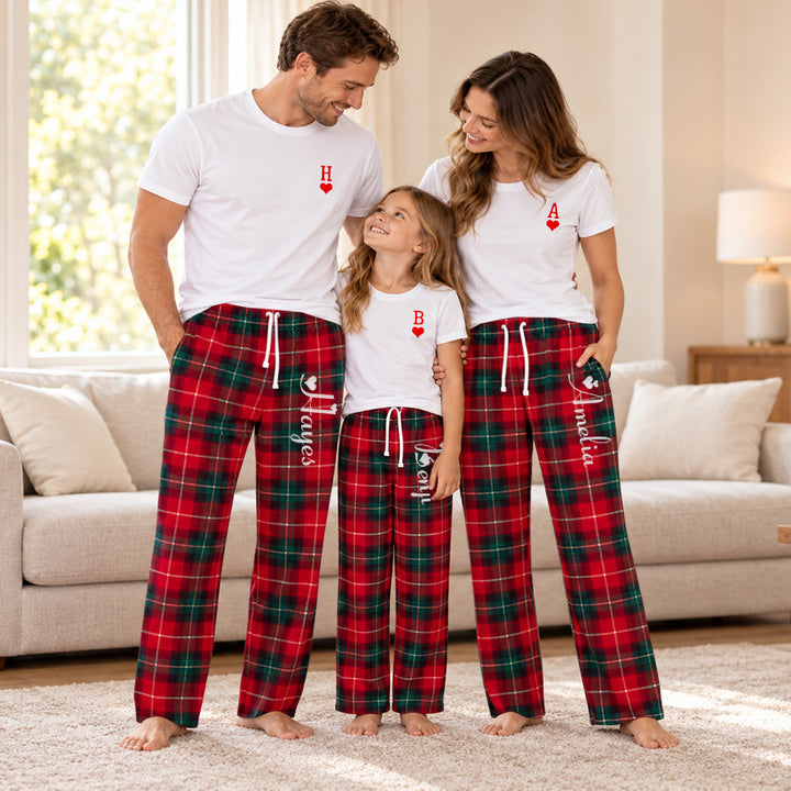 Personalized Family Matching Pajamas Custom Monogram Name Plaid Loungewear Set Holiday Christmas PJs for Adults Kids Baby Custom Family Gift