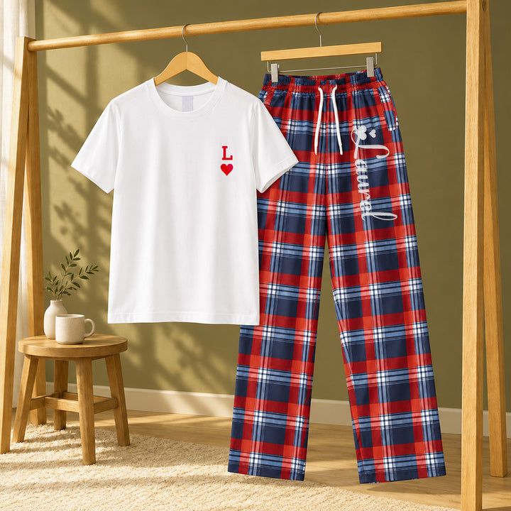Personalized Family Matching Pajamas Custom Name Plaid Loungewear Set Holiday Gift for Adults Kids