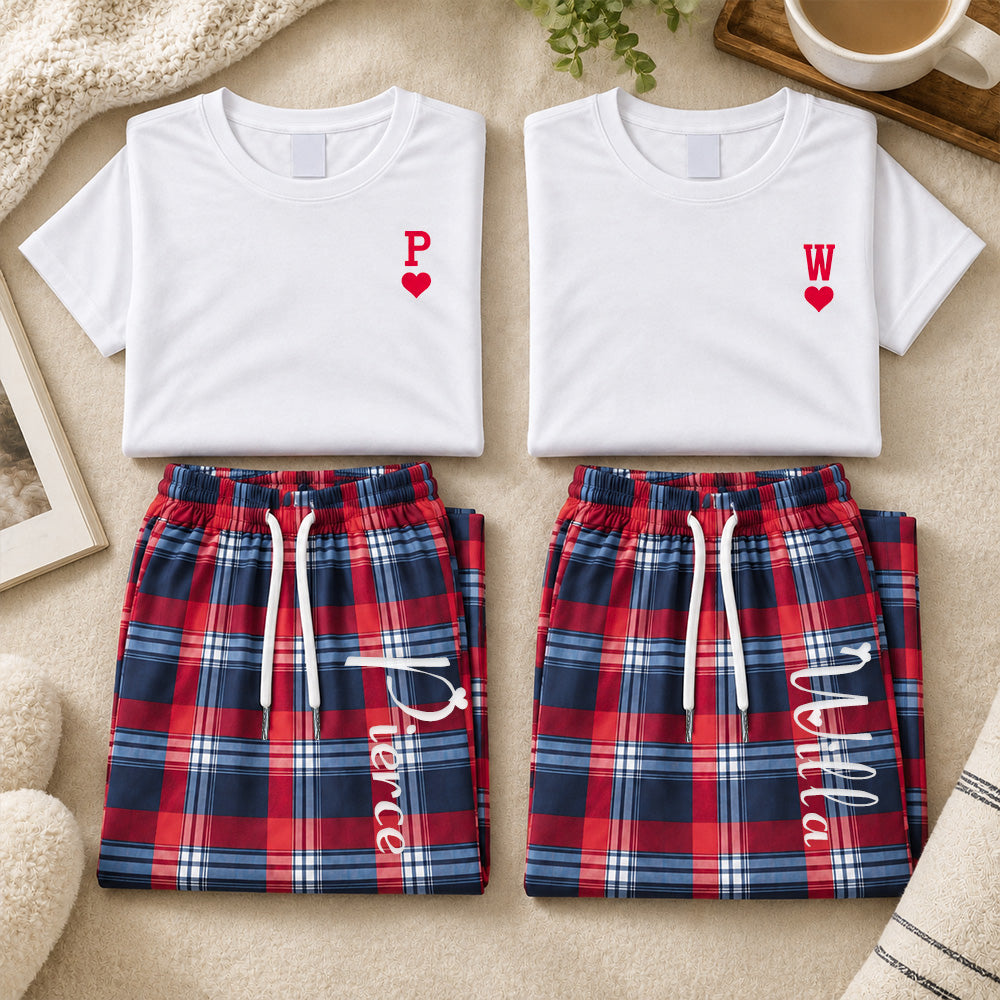 Personalized Family Matching Pajamas Custom Name Plaid Loungewear Set Holiday Gift for Adults Kids