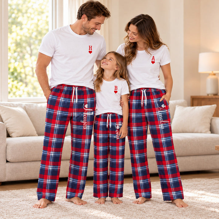Personalized Family Matching Pajamas Custom Name Plaid Loungewear Set Holiday Gift for Adults Kids