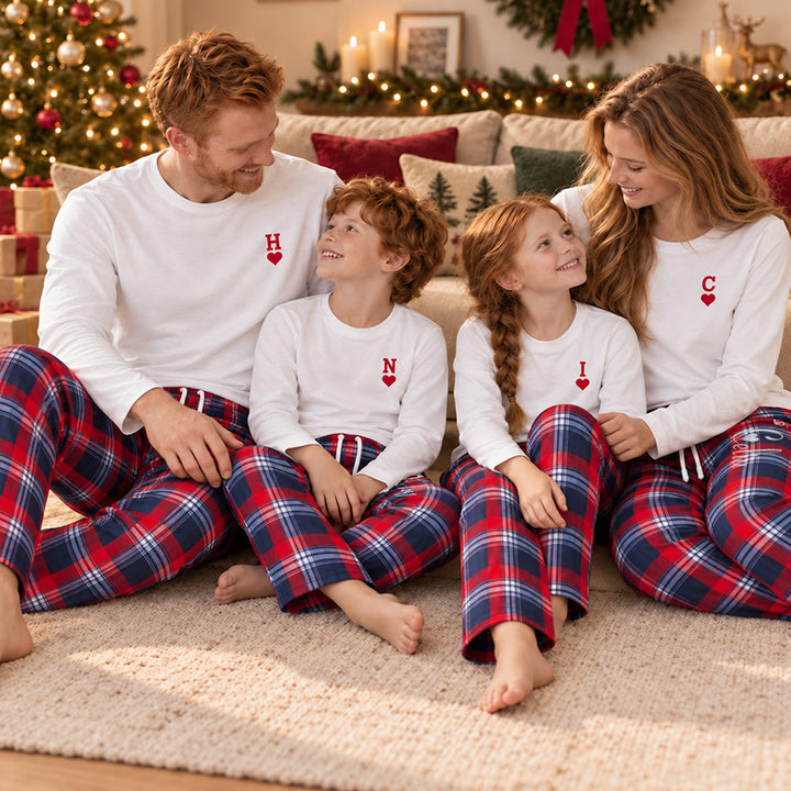 Personalized Family Matching Pajamas Custom Name Plaid Loungewear Set Holiday Gift for Adults Kids