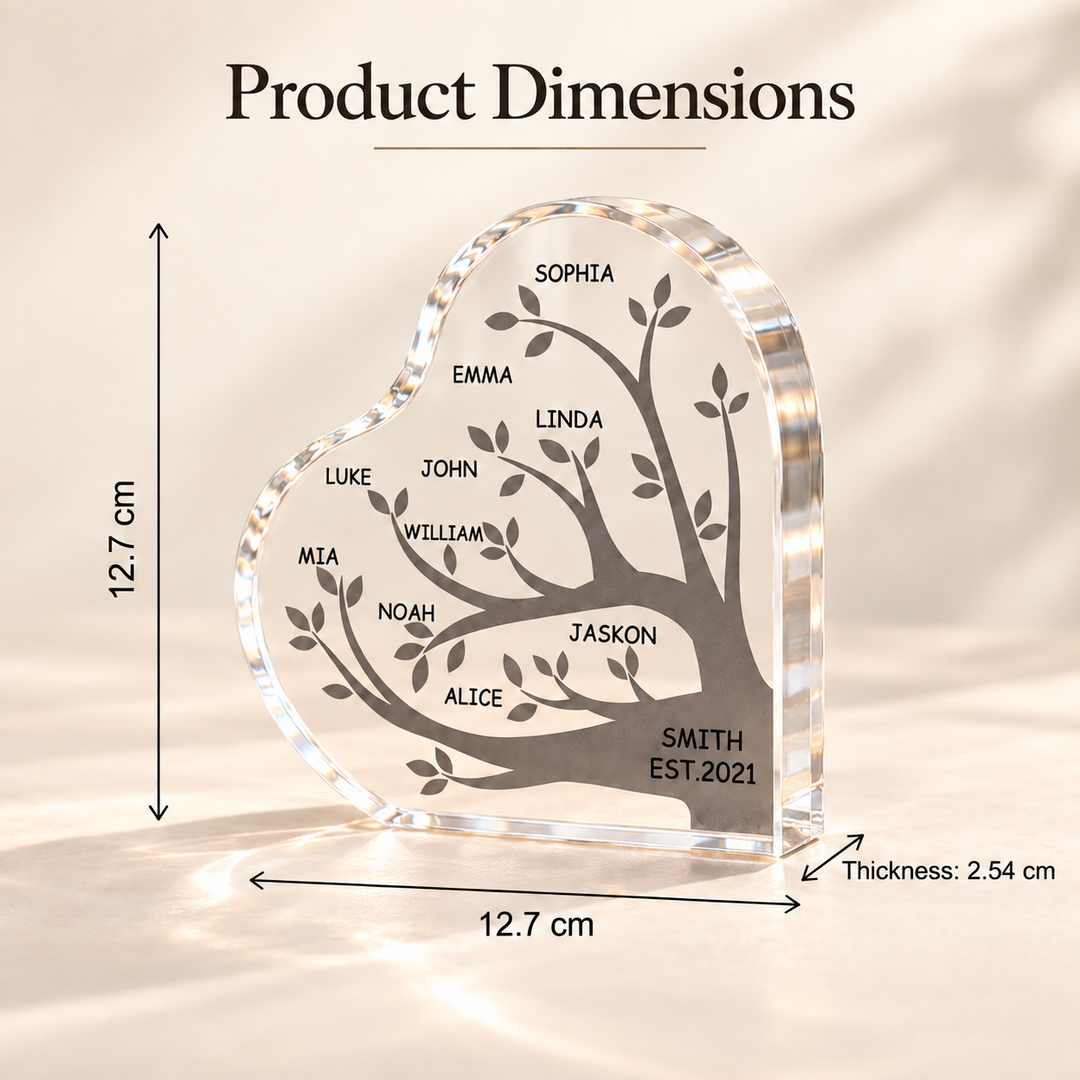 Personalized Family Tree Acrylic Plaque Custom Name Heart Keepsake Custom Family Member Names Desk Decor Gift for Mom Grandma Birthday Mother&