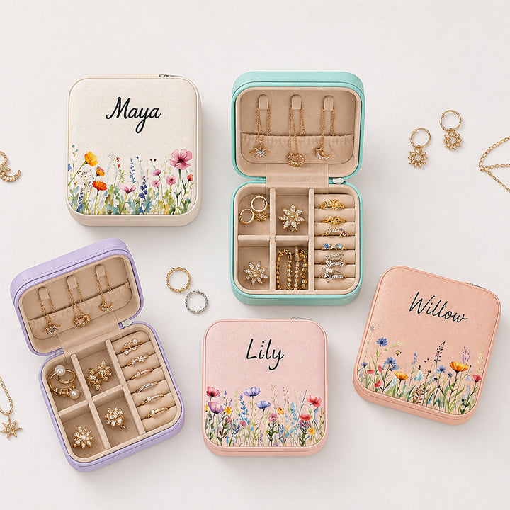 Personalized Floral PU Leather Jewelry Box Portable Travel Case Wedding Bridesmaid Birthday Gift For Women
