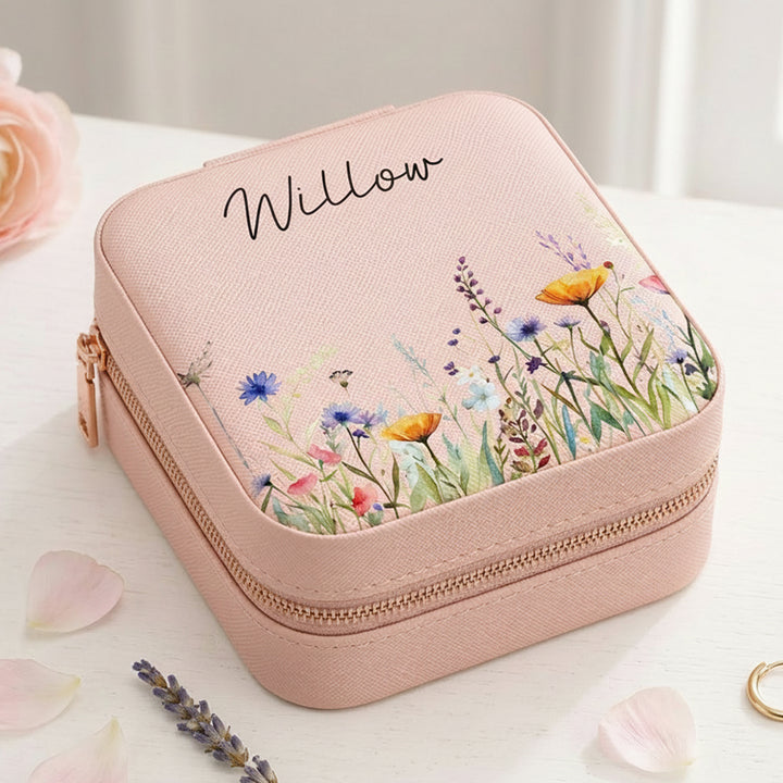 Personalized Floral PU Leather Jewelry Box Portable Travel Case Wedding Bridesmaid Birthday Gift For Women