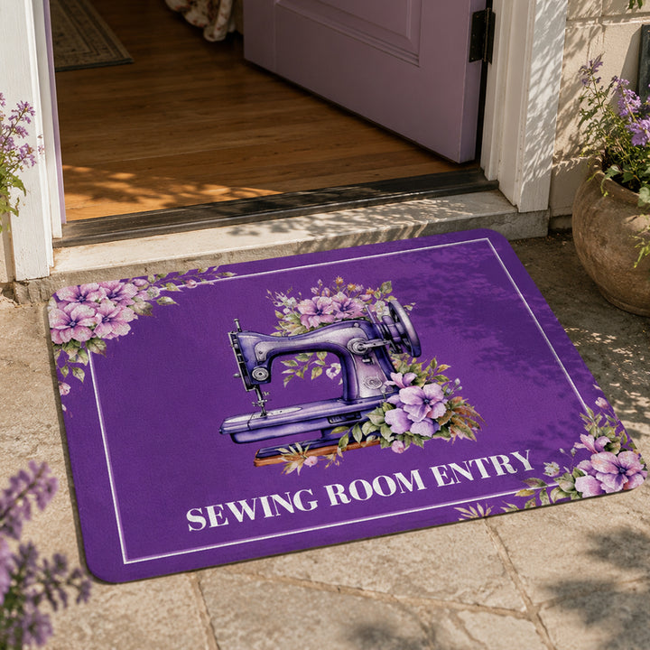 Personalized Floral Sewing Machine Doormat Custom Text Non Slip Floor Mat Tailor Shop Entrance Rug Birthday Housewarming Gift for Sewing Lover