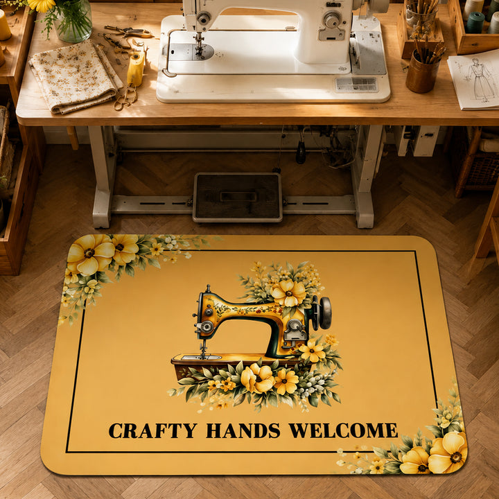 Personalized Floral Sewing Machine Doormat Custom Text Non Slip Floor Mat Tailor Shop Entrance Rug Birthday Housewarming Gift for Sewing Lover