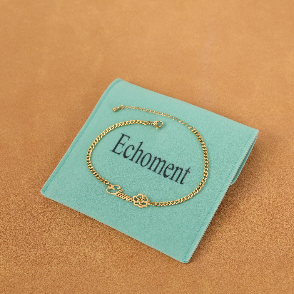 Echoment - Personalized Flower Name Bracelet with Birthstone Birthday Mother&