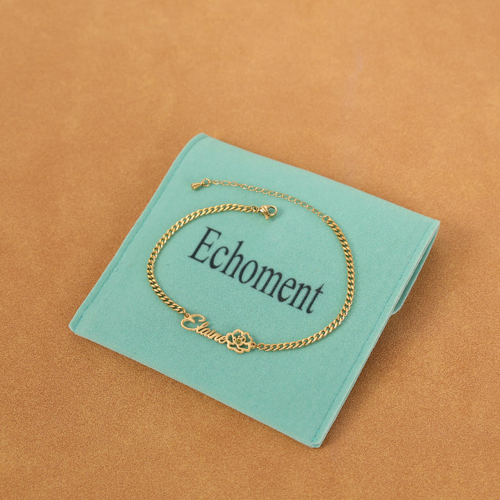 Echoment - Personalized Flower Name Bracelet with Birthstone Birthday Mother&