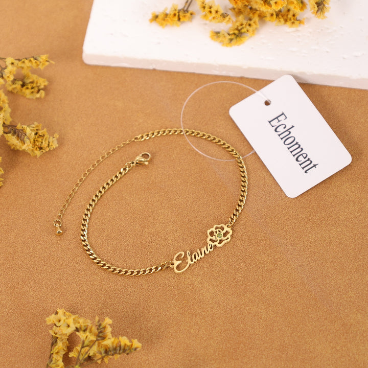 Echoment - Personalized Flower Name Bracelet with Birthstone Birthday Mother&