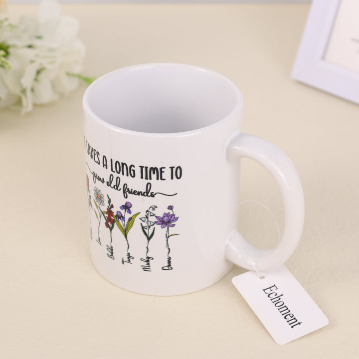Echoment - Personalized Friendship Mug Birth Flower Custom Name Bestie Birthday Gift 11oz