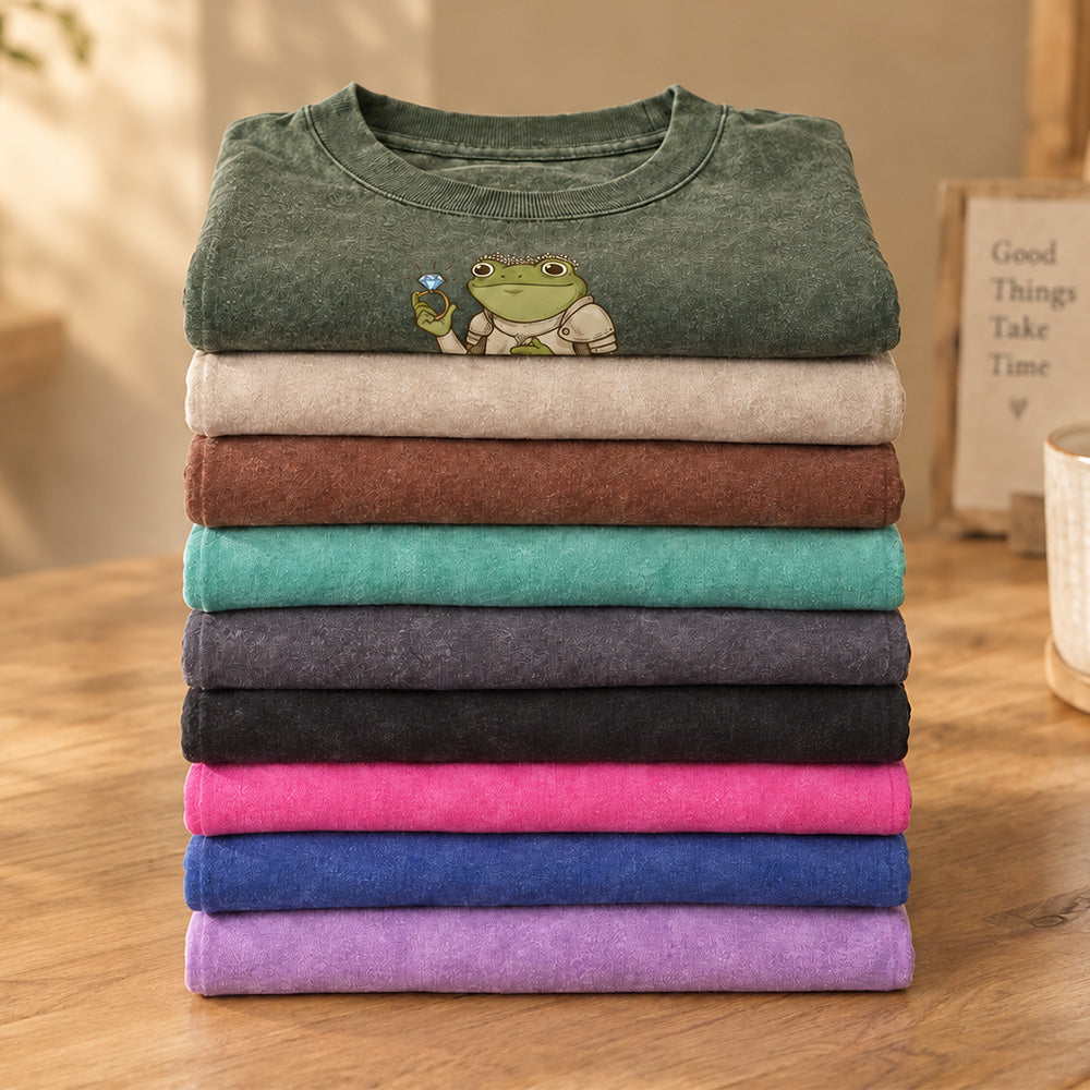 Personalized Funny Frog Engagement Vintage Washed T-Shirt with Names Matching Couples Tee Relationship Humor Gift