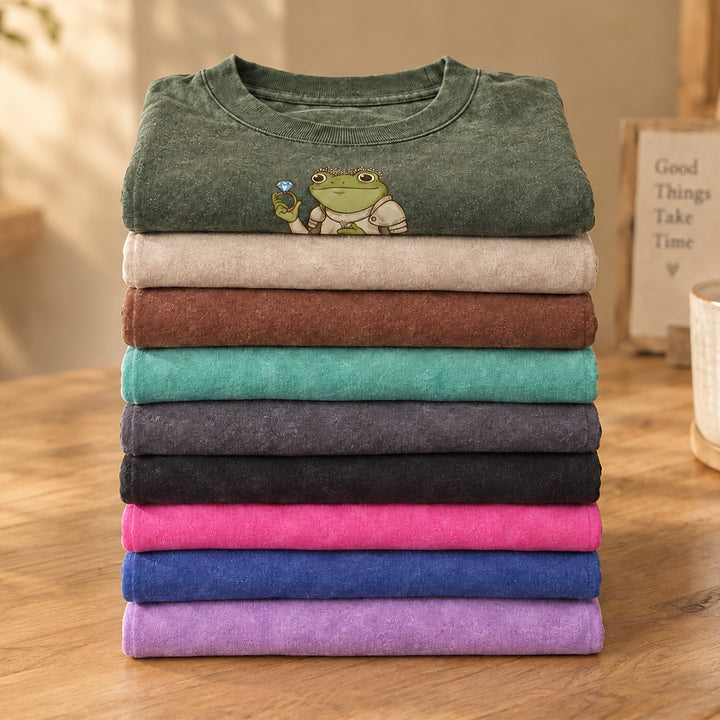 Personalized Funny Frog Engagement Vintage Washed T-Shirt with Names Matching Couples Tee Relationship Humor Gift
