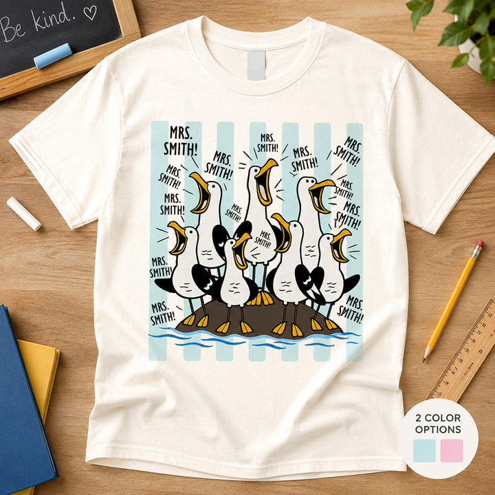 Personalized Funny Seagull Teacher Crew T-Shirt with Name Gift for Back to School Custom Teacher Crew Gift