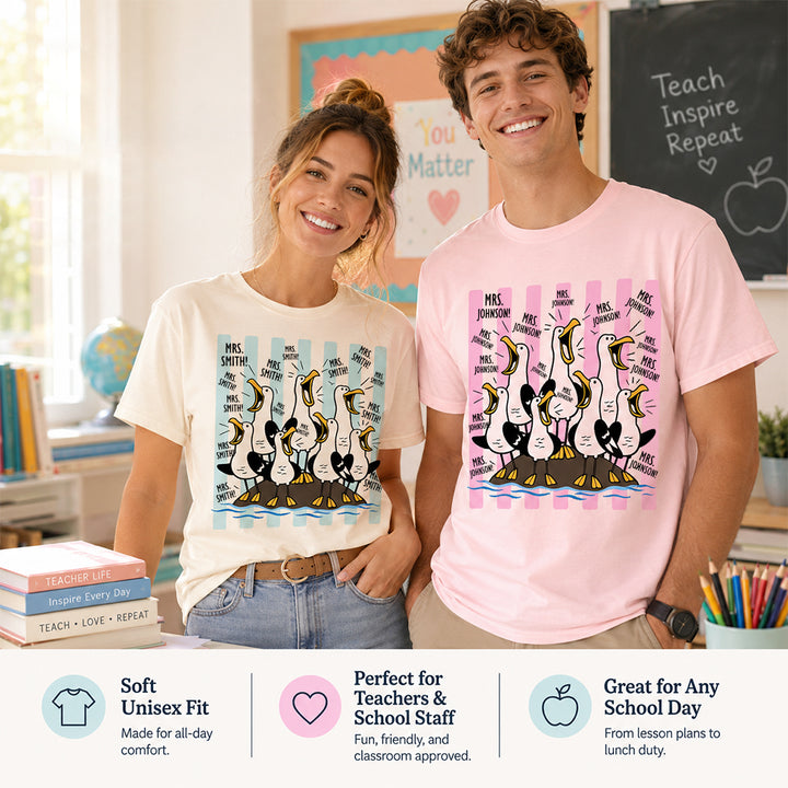 Personalized Funny Seagull Teacher Crew T-Shirt with Name Gift for Back to School Custom Teacher Crew Gift