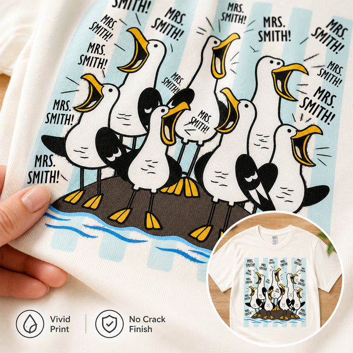 Personalized Funny Seagull Teacher Crew T-Shirt with Name Gift for Back to School Custom Teacher Crew Gift