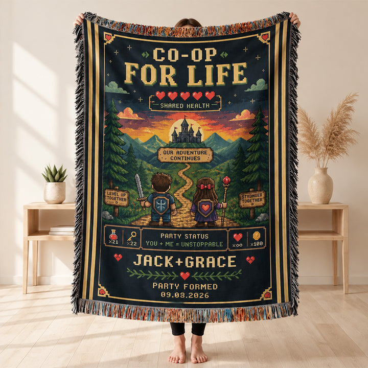 Personalized Gamer Couple Woven Blanket Custom Gaming Throw with Names and Party Formed Date Cozy Anniversary Gift for Video Game Lovers