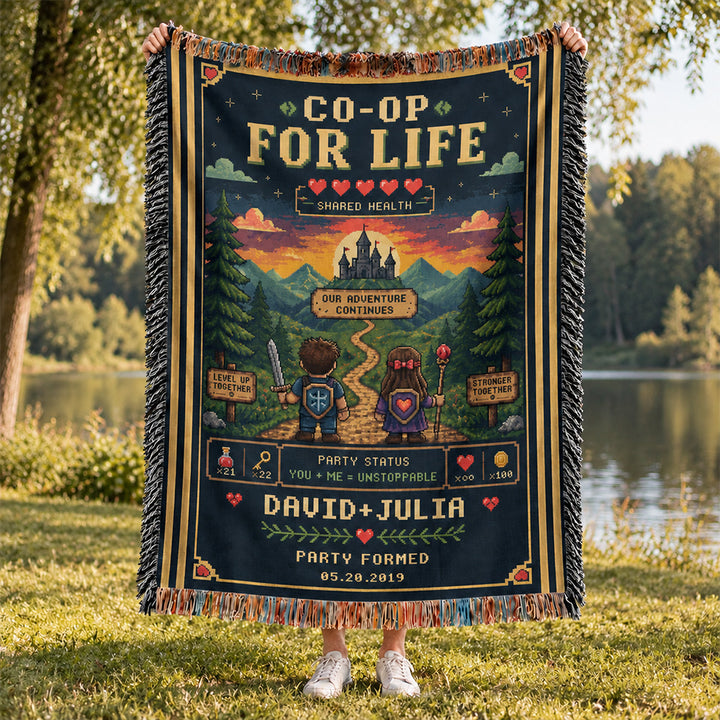 Personalized Gamer Couple Woven Blanket Custom Gaming Throw with Names and Party Formed Date Cozy Anniversary Gift for Video Game Lovers