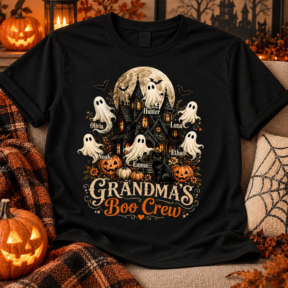 Personalized Grandma’s Boo Crew Halloween Shirt with Names Haunted House Family T-Shirt Halloween Gift for Grandma